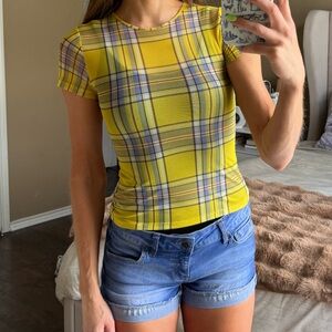Miaou Yellow and Blue Plaid Short Sleeve Tee